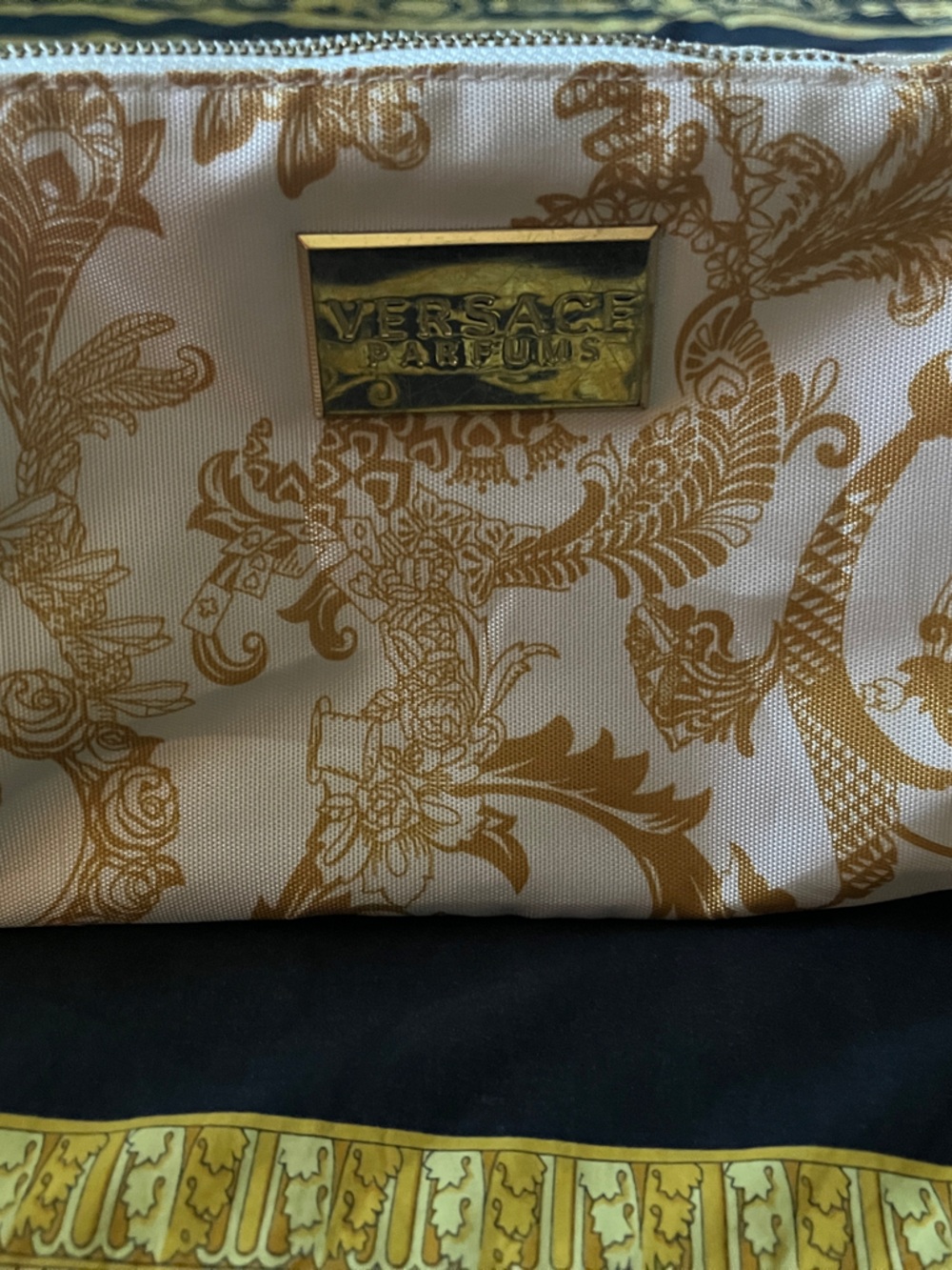 Versace Collection Gold Baroque Zip Pouch in White and Gold